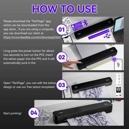 P92 Tattoo Stencil Printer Thermal Temporary Tattoo Printer with Stencil Paper Compatible with Phone,Pad & PC