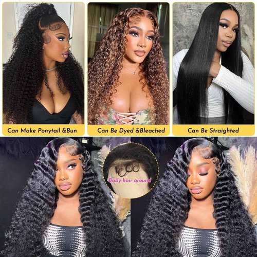 Zumuer 28 Inch 13x6 Deep Wave Lace Front Wigs Human Hair Deep Wave Frontal Wig 13x6 HD Lace Front Wigs Human Hair Pre Plucked 200 Density Glueless Virgin Deep Wave Wig for Women Natural Color