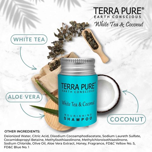 Terra Pure White Tea & Coconut Shampoo, Travel Size Hotel Amenities, 1 oz. (Case of 100)