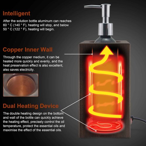 Walnut Wood Massage Oil Warmer Automatic Heating Faster with 2 Massage Oil Pump Bottles Lotion Warmer Dispenser Heated 122-140°F Suitable for Salon Spa Electric Oil Warmer Massage Elitzia ETOH01