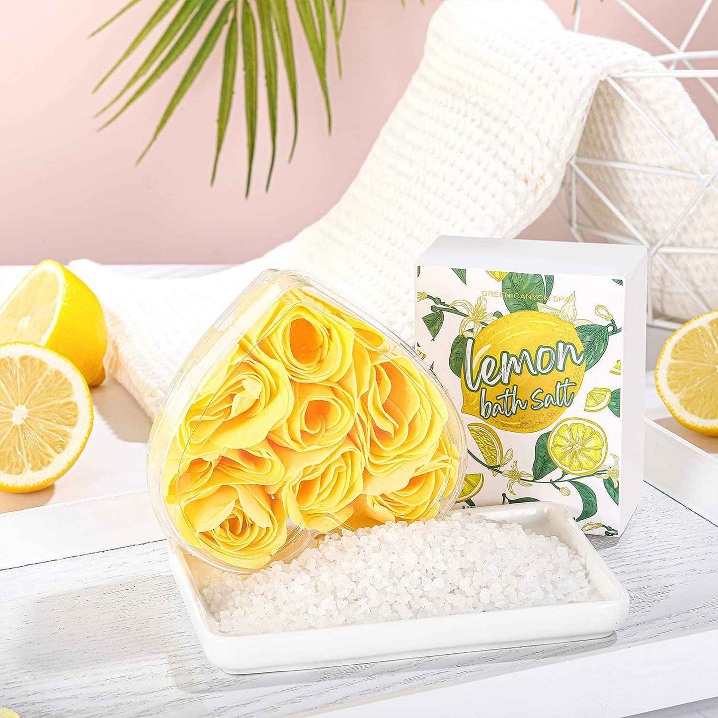 Green Canyon Spa Lemon Scent Home Bath Gift Sets in Tote Bag - 10 Pcs Spa Kit for Women for Valentine's Day, Mother's Day, Birthday