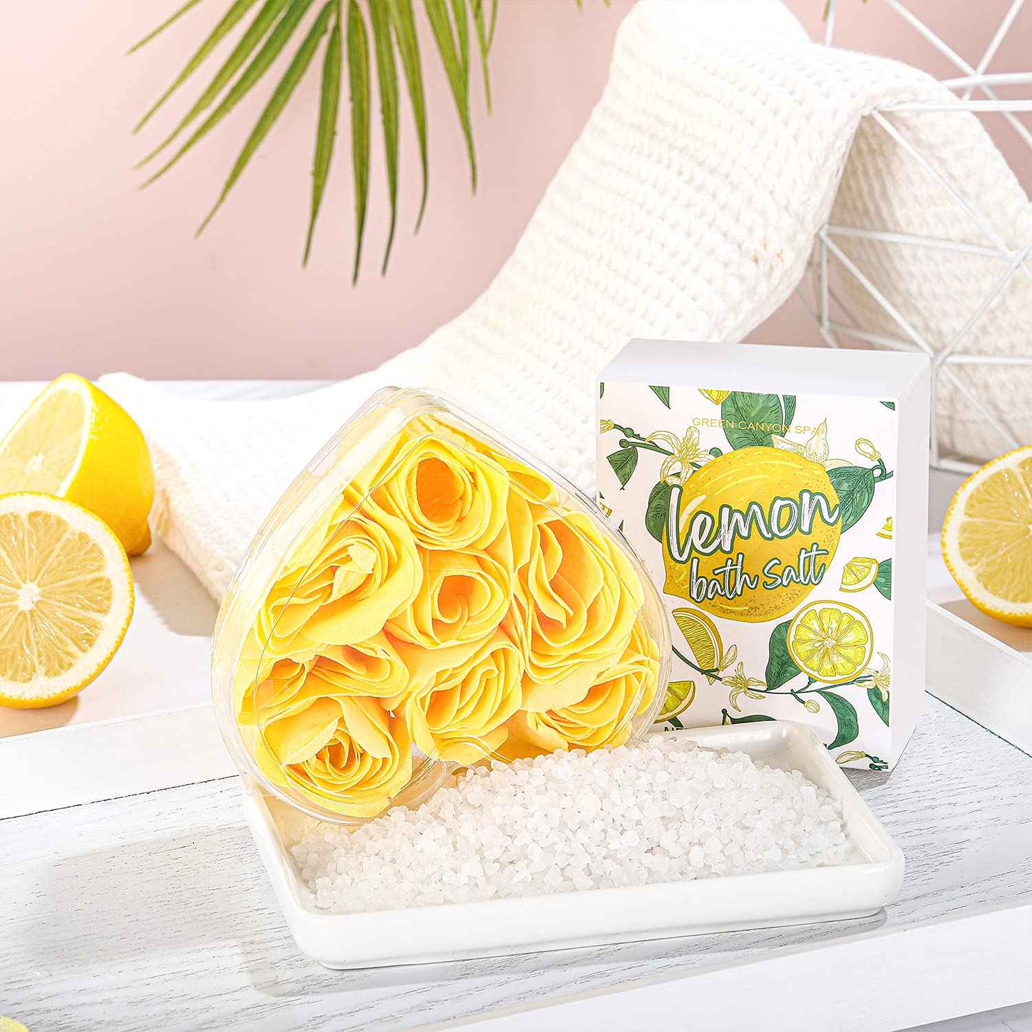 Green Canyon Spa Lemon Scent Home Bath Gift Sets in Tote Bag - 10 Pcs Spa Kit for Women for Valentine's Day, Mother's Day, Birthday