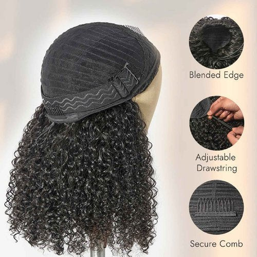 VIVIBABI Afro Kinky Curly 3 In 1 Half Wig Human Hair Seamless Flip Over Wear and Go Glueless Wigs Beginner Friendly 180% Density Curly Hair Drawstring Headband Wig 20Inch