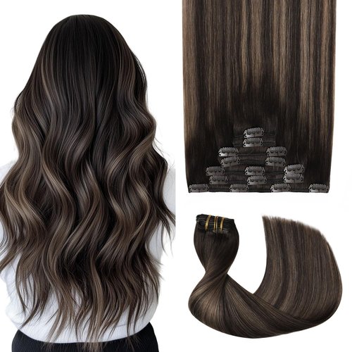 Sweetmet Pro2.0 Clip in Hair Extensions Real Human Hair 120g Thick 7pcs Color #2/6/2 Balayage Dark Brown to Chestnut Brown Remy Real Human Hair Extensions Clip ins 14inch Double Weft（#2/6/2-14inch）