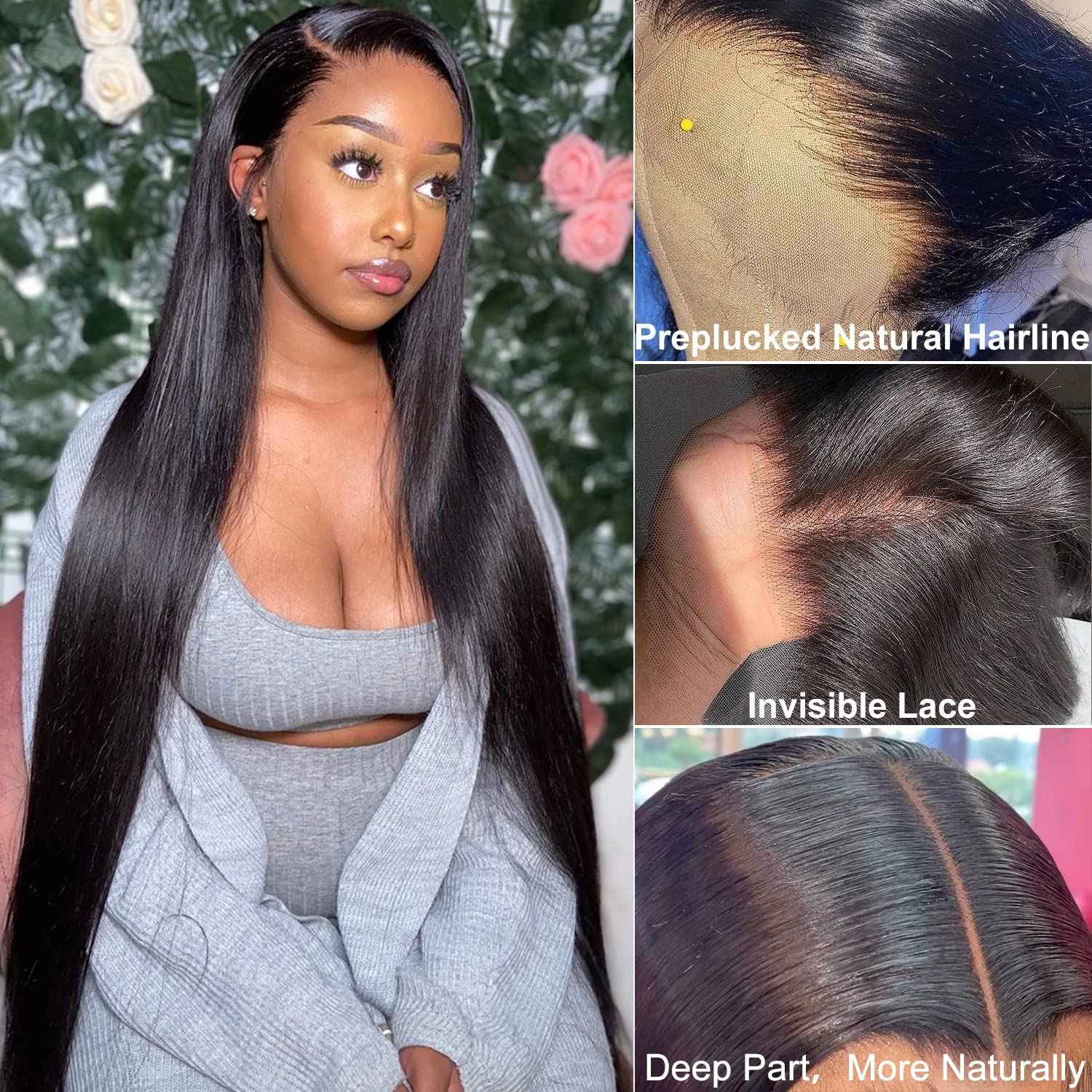 MYLOCKME 24 Inch Straight Lace Front Wig - Human Hair, 13x6 Frontal, HD Lace, 150% Density, Glueless & Pre-Plucked