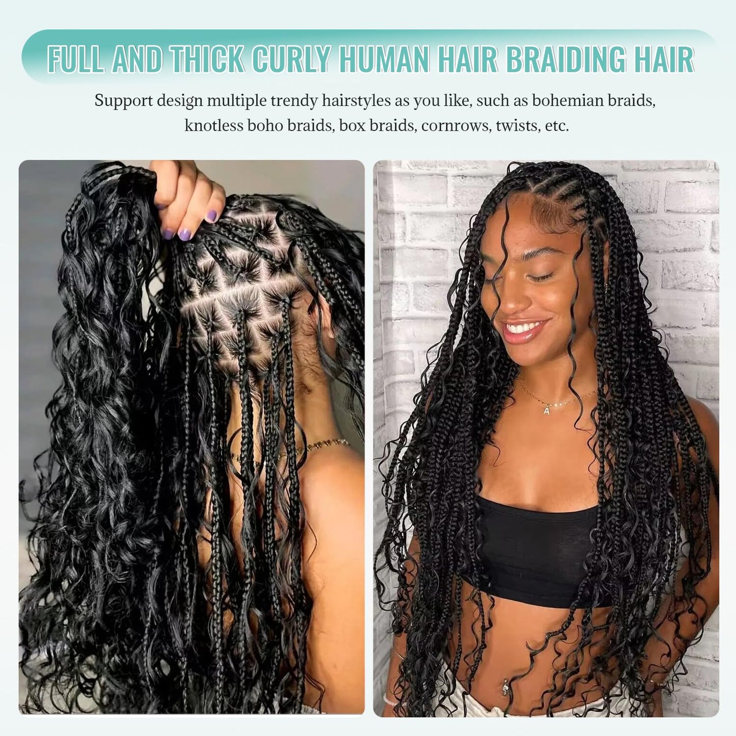 Human Braiding Hair for Crochet Boho Braids Water Wave Bulk Human Hair for Braiding Knotless 28 Inch 100G Natural Color No Weft Curly Wet and Wavy Micro Braiding Extensions
