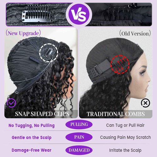 ShineKiss Half Wig Human Hair Glueless Wig Upgrade 4 IN 1 Kinky Curly Half Wig with Invisible Wire Snap Clips Drawstring Flip Over Easy Wear Headband Wig Beginner Friendly 200 Density 16 Inch