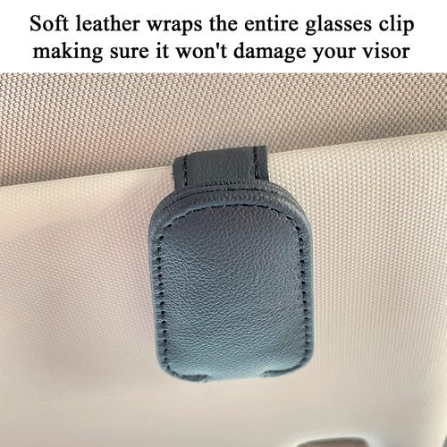 KIWEN 4 Packs Sunglasses Holders for Car Visor, Magnetic Leather Glasses Eyeglass Clip for Car, Ticket Card Clip Sunglasses Mount, Car Visor Accessories Gadgets(4, Black)
