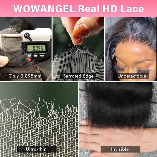 WOWANGEL 13x6 0.095mm Ultra-Thin Skinlike Real HD Lace Frontal & Closure,Body Wave Natural Hairstyles,Pre-Plucked Invisible Hairline,Unprocessed Virgin Human Hair,Invisible Knots HD Lace,12inch
