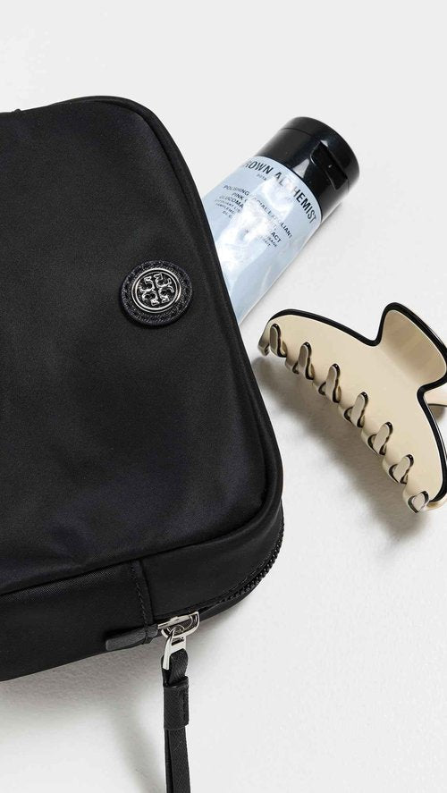 Tory Burch Women's Curved Cosmetic Case, Black, One Size