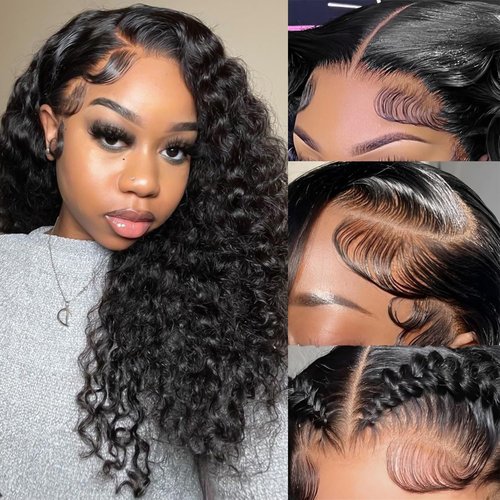 ILHILH 13x6 Deep Wave Lace Front Wigs Human Hair Pre Plucked HD Lace Frontal Deep Wave Wig Pre Plucked 200 Density Brazilian Glueless Wet and Wavy Wig 20 Inch