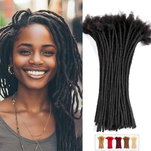 Teresa 12 Inch 0.4cm Width Loc Extension Human Hair Natural Black 30 Strands Full Hand-made Permanent Locs Extensions Can Be Dyed and Bleached for Men/Women/Kids Real Dreadlock Extensions Human Hair