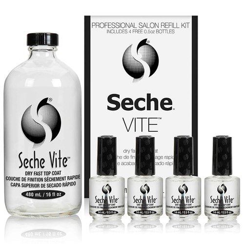 Seche Vite Dry Fast Top Coat 16oz Refill Kit, 16 oz Refill & 4 x 0.50 oz