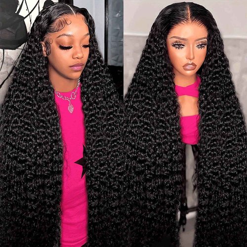 Nervoss 30 Inch Deep Wave Lace Front Wigs Human Hair 200% Density 13x6 HD Transparent Deep Curly Lace Front Wigs for Women Pre Plcked Glueless Wigs with Baby Hair