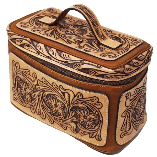 CHALLENGER Unisex Western Tooled Leather Cosmetic Dopp Kit Toiletry Bag 18RTT10
