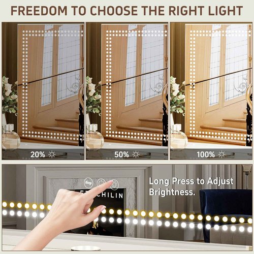 FENCHILIN Vanity Mirror with Lights 32"x 23" Makeup Mirror Lighted LED Makeup Vanity Mirror 3 Dimmable Modes Smart Touch Control Hollywood Mirror with Lights 10X Magnification White