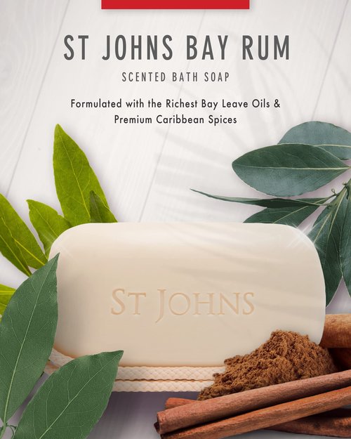 St. John Bay Rum Soap On A Rope | USA Made, Triple-milled Mens Soap Bar | Hydrating Bar Soap for Men with Olive Oil & Glycerine | Luxury Body Soap Bar for men | (7 oz Bar- 6 Pack)