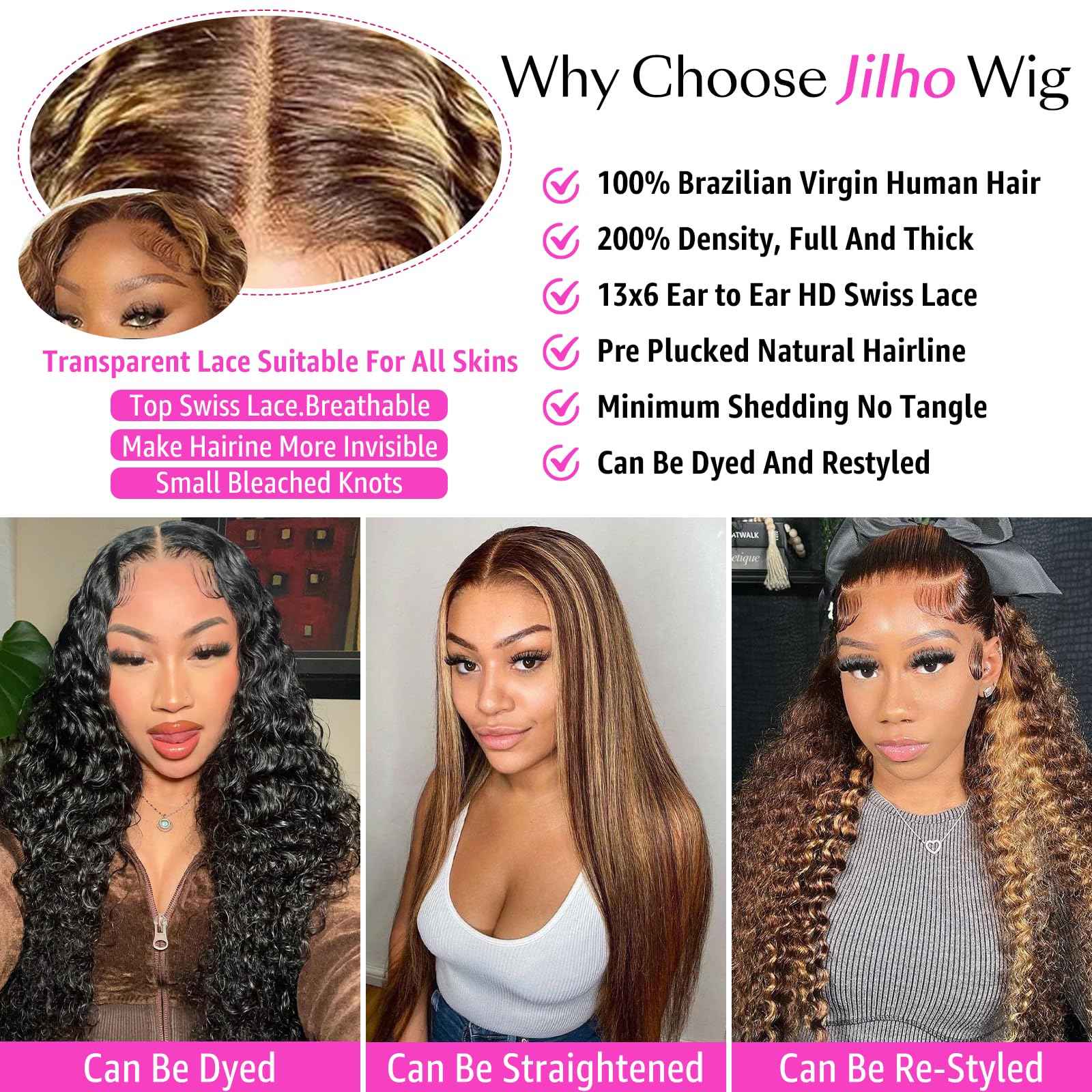 Jilho Water Wave Lace Front Wigs Human Hair 13x6 Ombre Honey Blonde Frontal Wig 200 Density P4/27 Highlight Colored Curly Wet and Wavy Lace Front Wigs Glueless Pre Plucked with Baby Hair (22 Inch)