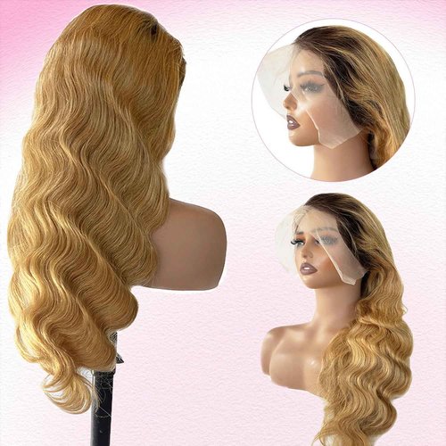 Body Wave Lace Front Wigs Human Hair Curly Wave Ombre 1B27 HD Lace Frontal Real Human Hair Wig for Black Women 13x4 Wavy Natural Black to Honey Blonde Glueless Wigs with Dark Roots Free Part 22 Inch