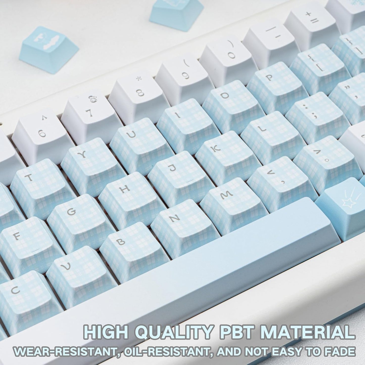 145 Keys PBT Keycap Cherry Profile, Light Blue White Black Bow Aesthetic Dye Sublimation Gaming Custom Keycaps for ANSI/ISO Layout Mechanical Keyboards