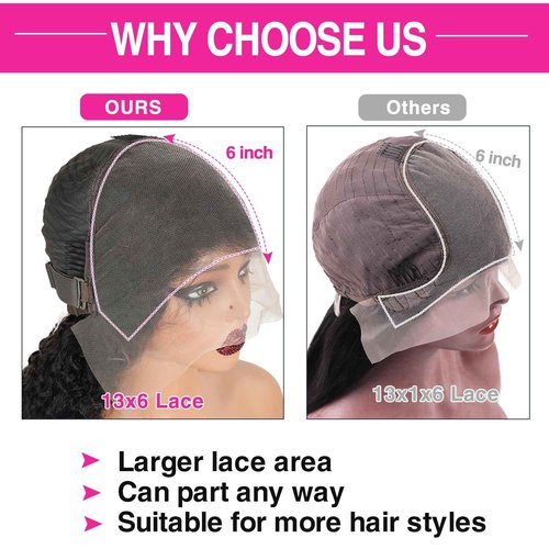 Mihugass Jet Black Burmese Curly Wigs For Women13x6 Lace Front Wigs 250 Density Brazilian Full Lace Human Hair Wigs Preplucked With Baby Hair 250 Density(16 inch)