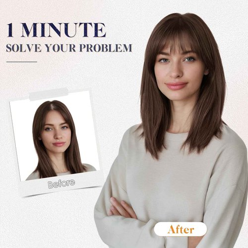 Elailite Human Hair Toppers for Women Real Human Hair Topper with Bangs Hand-Tied Thin 8 * 11CM Lace Base Light Weight Clip in Remy Hairpieces 11 Inch Chocolate Brown
