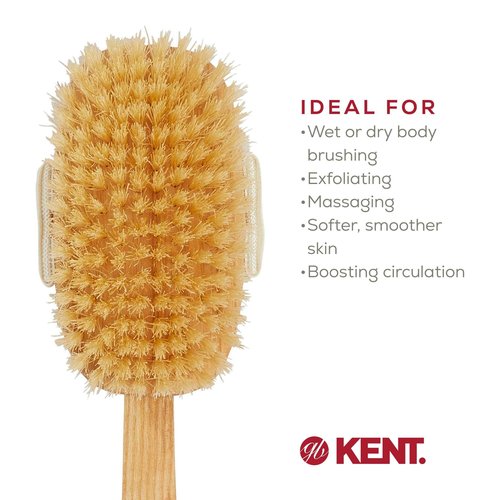 Kent FD3 Luxury Beechwood Body Scrubbing Exfoliating Bath/Shower Brush with 100% Pure White Bristle. Long Handle with Detachable Head, Wet/Dry Back and Skin Brushing, Body Exfoliator. Made in England
