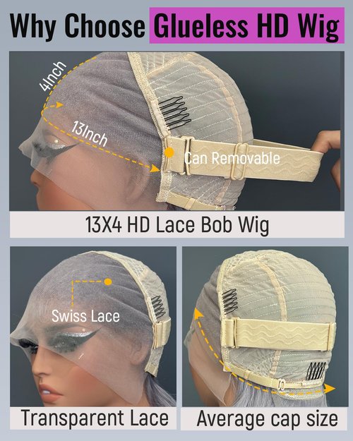 Silver Grey 13x4 Lace Front Bob Wig Brazilian Virgin Human Hair Wig Pre Plucked Hairline with Baby Hair UHD Transparent Lace Natural Looking Glueless Wear and Go Gray Wigs for Women 14 Inch