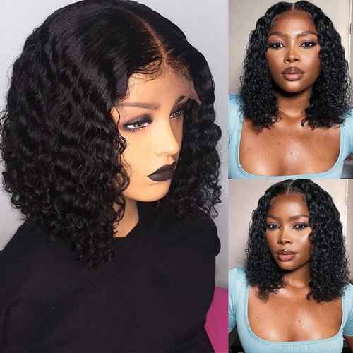 beauty youth 10 inch Water Wave Short Bob Lace Front Wigs Human Hair for Black Women 13x4 Short Bob Wigs Unprocessed Brazilian Virgin Human Hair Wet and Wavy Lace Wigs Natural Color