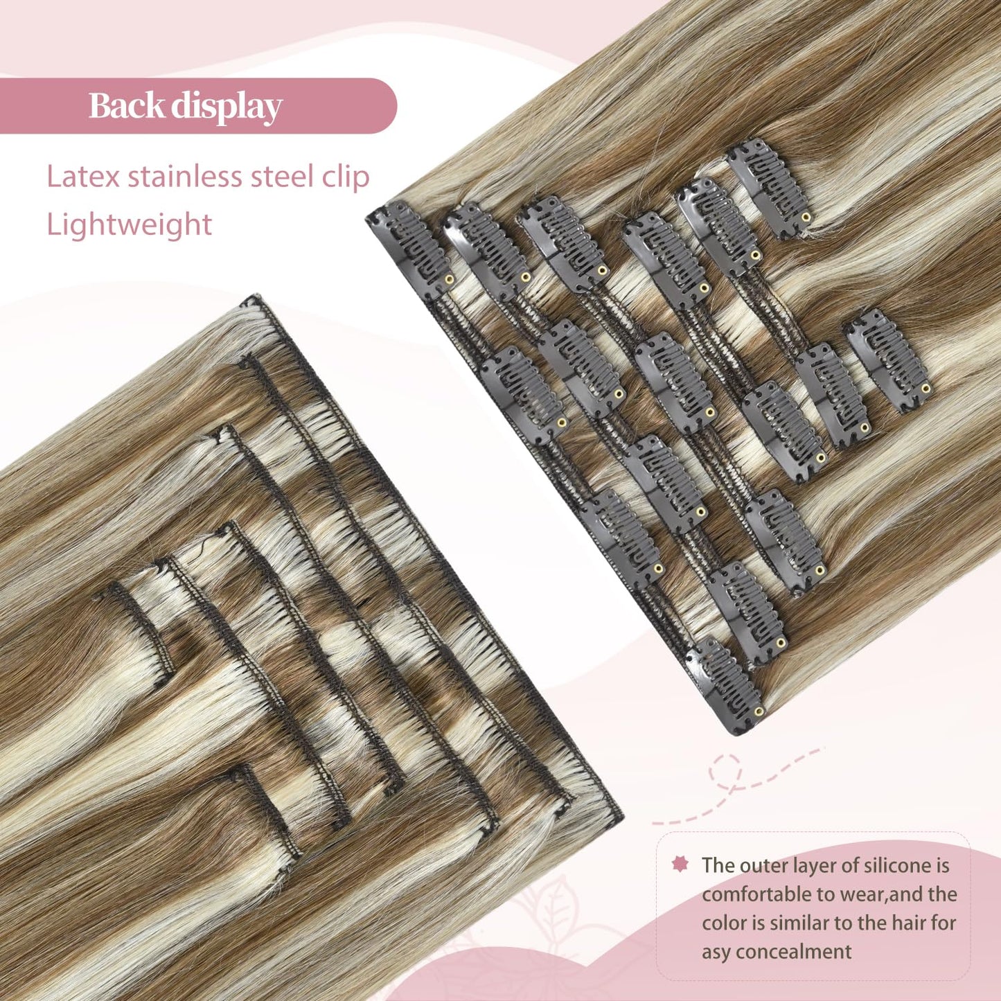 HUAYI Clip In Hair Extensions - Ash Blonde Mixed Platinum Blonde 120g 22 Inch, Real Human Hair Extensions for Women, Premium Quality Hair Extensions Real Human Hair for a Natural Look