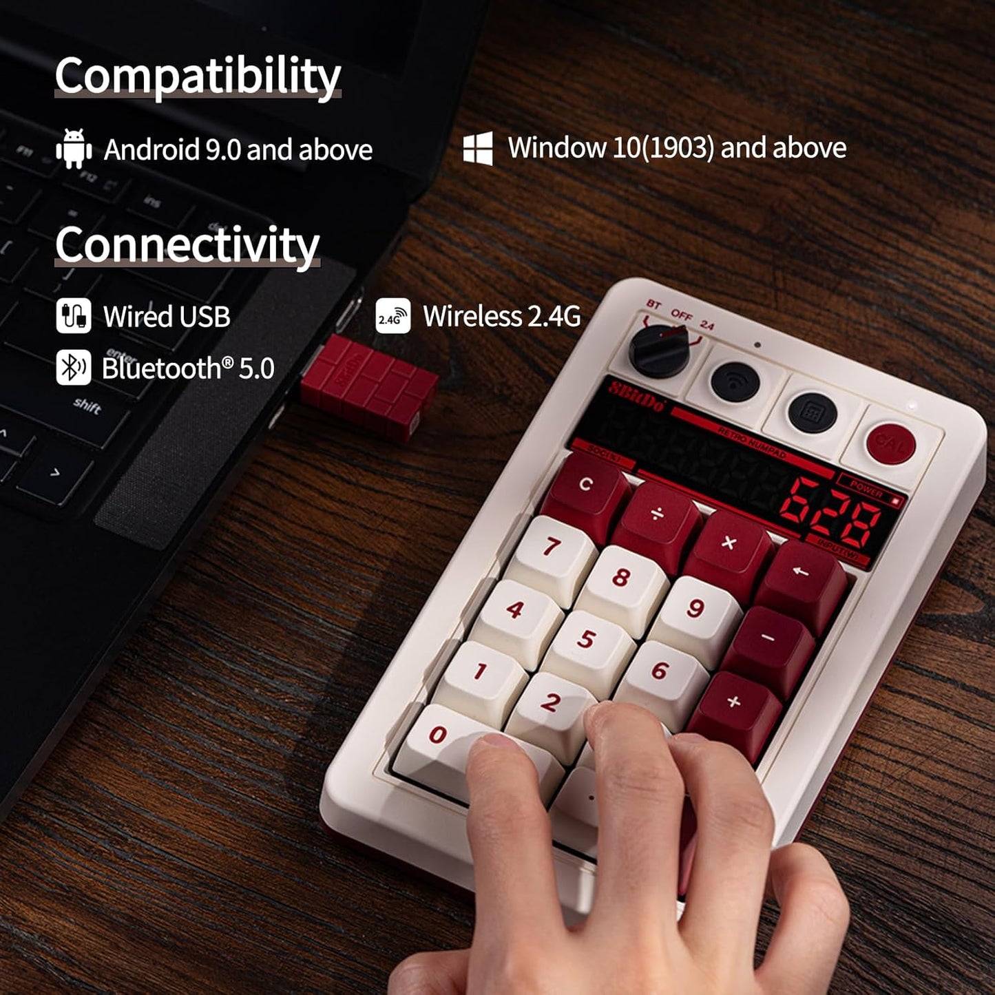 AKNES 8BitDo Retro 108 Mechanical Keyboard, Hot Swappable Gaming Keyboard with 108 Keys&Integrated Numpad, Dual Super Buttons, Bluetooth/2.4G/USB-C Keyboard for Windows & Android - N Edition