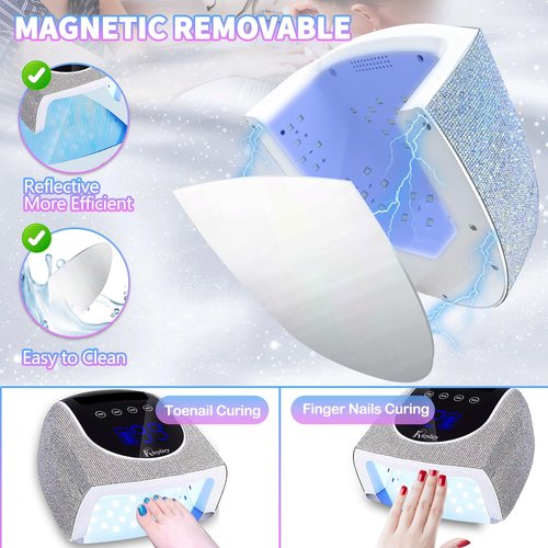 Kicylicy UV LED Nail Lamp,96W Rechargeable Cordless Nail Lamp Gel Polish UV Nail Lamp,Diamond Professional Curing Lamp with 4 Timer Setting,Handle,Big Display Auto Sensor for Salon & Home