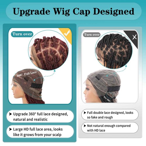 Kalyss HD Full Lace Boho Braided Wigs for Women 360 Lace Front Box Braided Wigs with Baby Hair Burgundy Red Premium Synthetic Knotless Braid Wig 36"