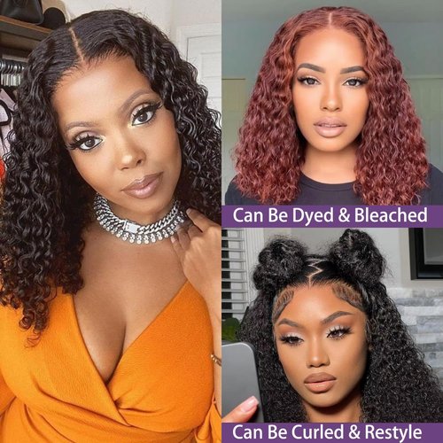 Maytune 5x5 Curly Bob Wig Human Hair Wear and Go Glueless Bob Wig Glueless Wigs Human Hair Pre Plucked Pre Cut Curly Bob Wigs for Black Women HD Lace Closure Wig Short Curly Bob Wig 12 Inch
