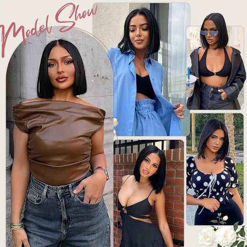 Wear and Go Glueless Wigs Pre Plucked Pre Cut 4x4 Bob Wig Human Hair wigs for black women Short Straight Bob Wig Human Hair 180 dentisty natrual color 16 Inch