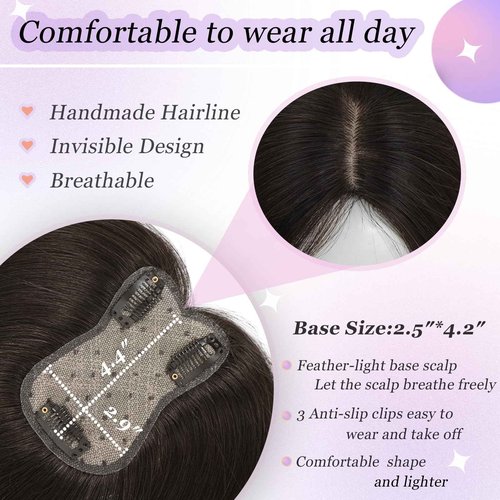 Hair Toppers for Women Real Human Hair， 360° 3D Cover Hair Topper Clip in Bangs 10 Inch Realistic Scalp Pieces for Women with Thinning Crown (Dark Brown, Side Bangs)