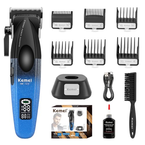 KEMEI 1670 Professional Hair Clippers for Men, Cordless Barber Clipper with LED Display, 9000 RPM Clippers for Hair Cutting with Charging Base