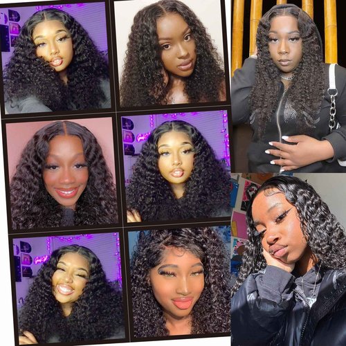 Domiso Glueless Deep Wave Lace Front Wig, 100% Brazilian Human Hair, Medium Size, Removable Elastic Band, No Shedding, No Tangle, No Glue, No Gel, Easy Wear, Comfortable, Fast Delivery