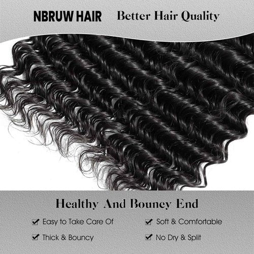 12A Indian Raw Bundles Human Hair 12 14 16 18 Inch Deep Wave Human Hair Bundles,100% Unprocessed Virgin Deals Real Human Hair Extensions,Natural Black Sew In Quick Weave Deep Wave Bundles for Women