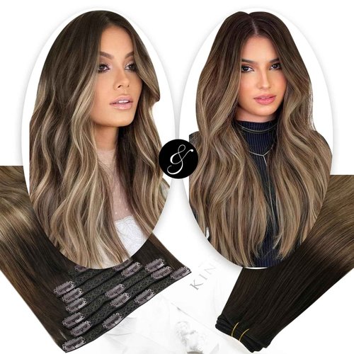 Moresoo Bundle Clip in Hair Extensions with Weft Hair Extensionso Human Hair Balayage #4/10/16