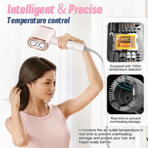 Hair Dryer, 260,000 RPM Dual-Channel High Speed Blow Dryer with Diffuser, 4 Temp/4 Speed Settings & 8 FT Cord Negative Ionic Care Hair Dryer for Fast Drying