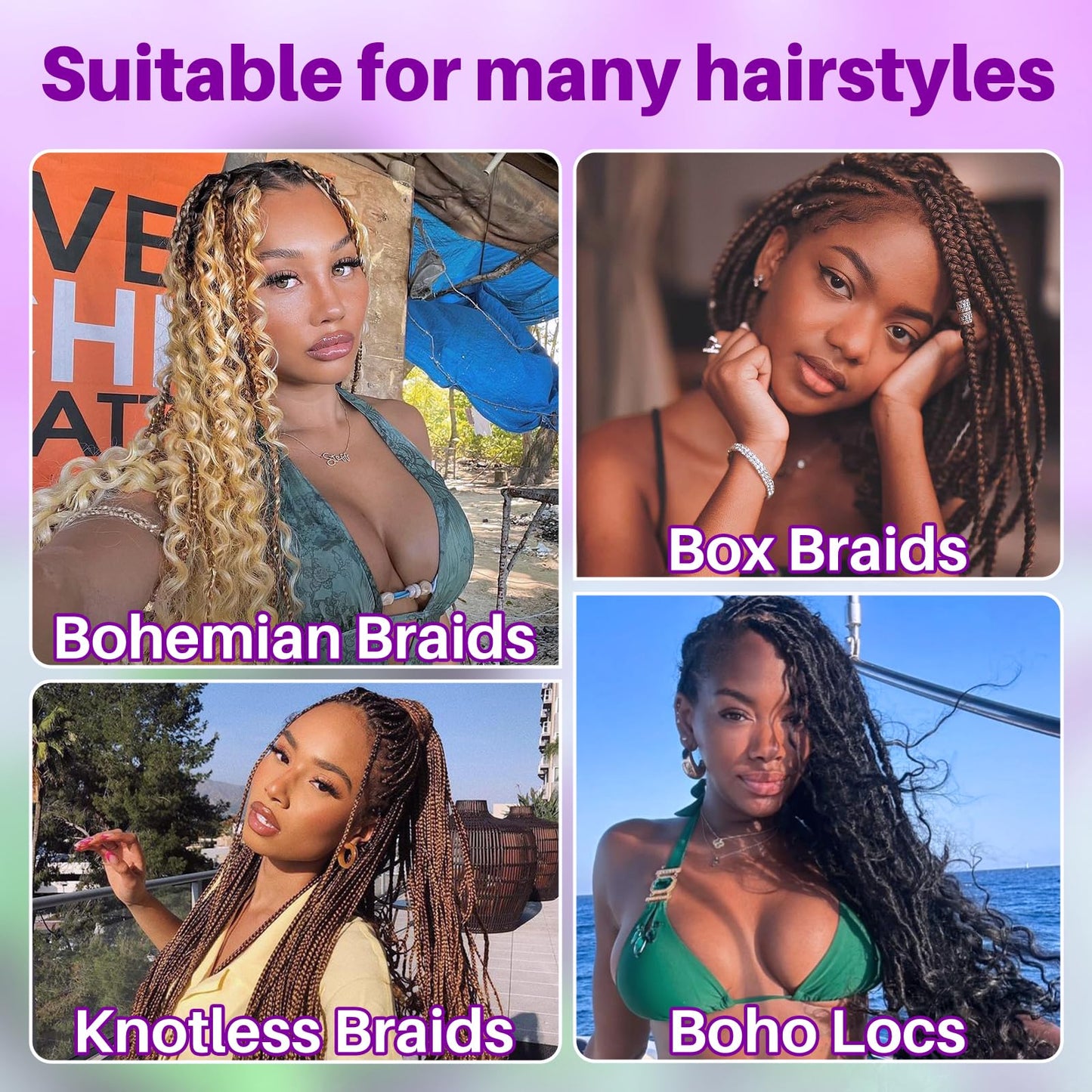 Human Braiding Hair for Boho Braids, Deep Wave Bulk Boho Braids Human Hair for Knotless Curly Bohemian Water Wave Braiding 110g 24 Inch Chocolate Brown (3 No Weft Bundles/Pack)