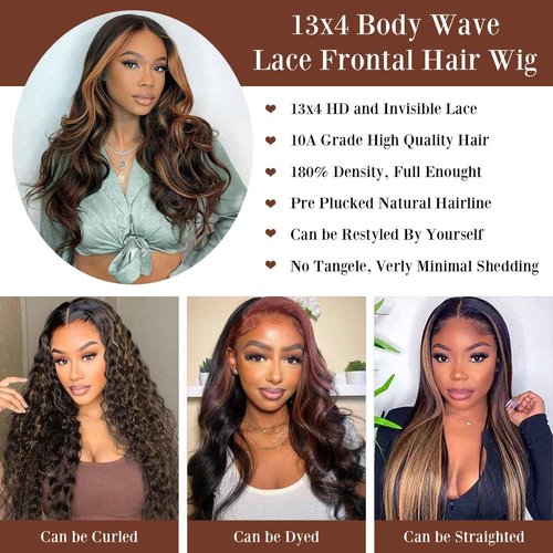 Highlight Ombre Lace Front Wig Human Hair Body Wave Lace Front Wigs Human Hair Pre Plucked 13x4 1B/30 HD Lace Frontal Highlight Wig 20 Inch Colored Balayage Wig 180% Density Glueless Wigs for Women