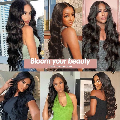 DSMOW 24 Inch 5x5 HD Lace Closure Wigs Human Hair Wear and Go Glueless Wigs Human Hair Pre Plucked Pre Cut for Beginners Body Wave Lace Front Wigs for Women 180% Density Natural Black