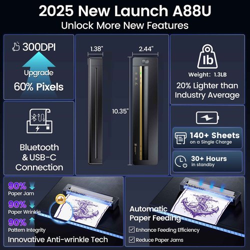 TATTMUSE 2025 New Launch Tattoo Stencil Printer, Tattoo Transfer Printer Machine Bluetooth Wireless Thermal for Tattooing Beginners with 5pcs Tattoo Transfer Papers, Compatible with Phone Pad and PC