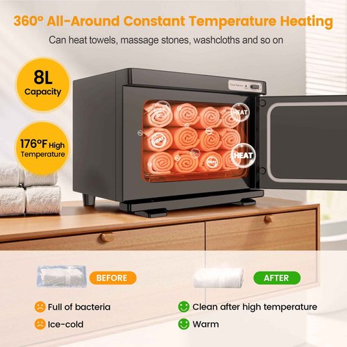 Hot Towel Warmer SalonDepot 8L Capacity Spa Towel Warmer with Compact Design for Salon, Barber Shop, Massage & Facial (Black)