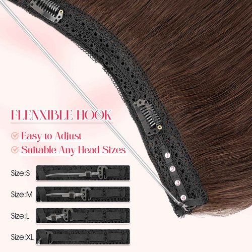 Rich Choices 100% Real Human Halo Hair Extensions for Women Remy Halo Extension Invisible Wire Hairpiece Clip in One Piece Hairpiece Upgrade Adds Weight 80g 16 Inch #02 Dark Brown