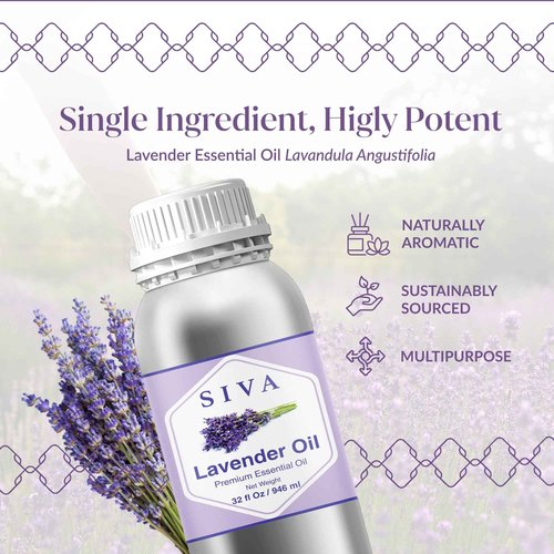 Siva Lavender Essential Oil – 32 Fl Oz – 100% Natural Lavender Oil - for Diffuser, Hair Care, Face, Skin Care, Aromatherapy, Scalp and Body Massage, Soap and Candle Making