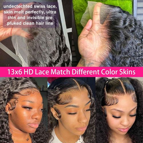 Bling Hair Deep Wave Lace Front Wigs Human Hair 13x6 HD Transparent Deep Curly Lace Frontal Wigs 180% Density Glueless Wigs Pre Plucked Curly Wigs Natural Color 24 inch