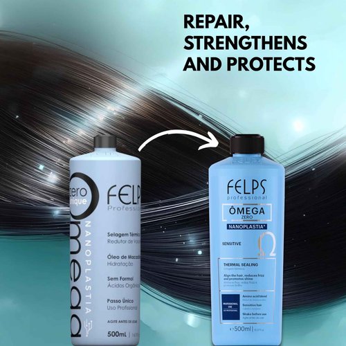 Felps Professional Omega Sensitive - Thermal Sealing Unique Nanoplasty - Brazilian Keratin Blowout - Straightening & Smoothing Hair Treatment - Formaldehyde Free 500ml/16.90.oz